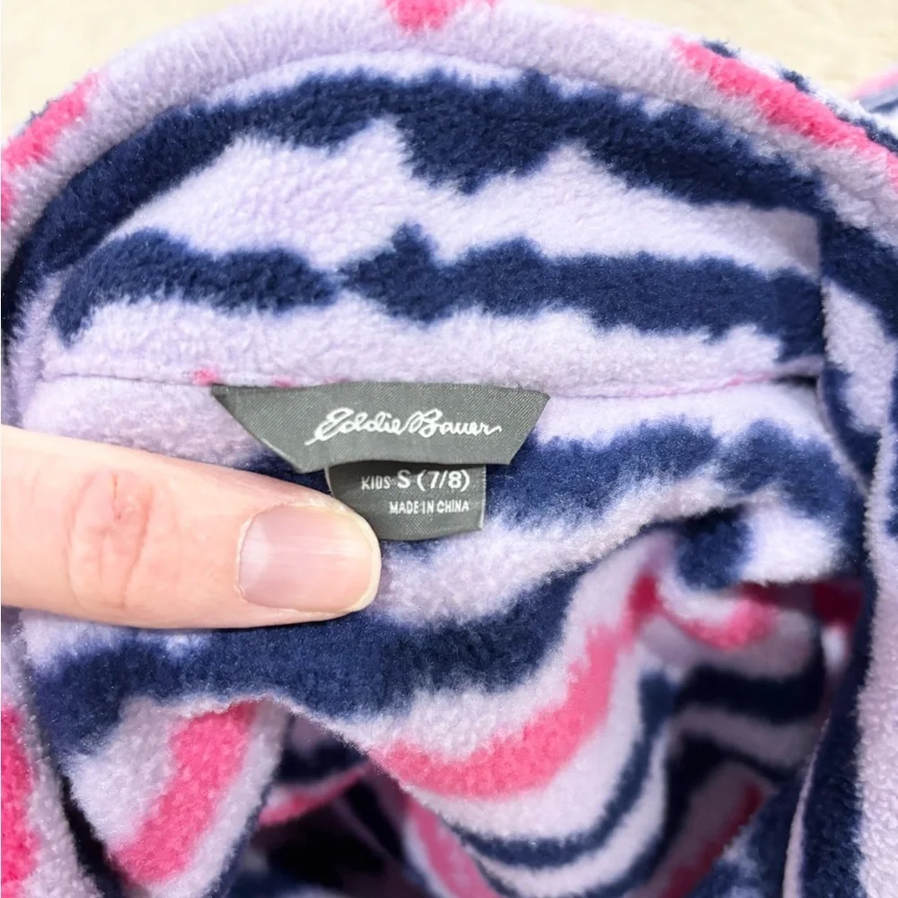 Eddie Bauer Kids' Pink and Purple Pattern Fleece Jacket Full Zip Size Small